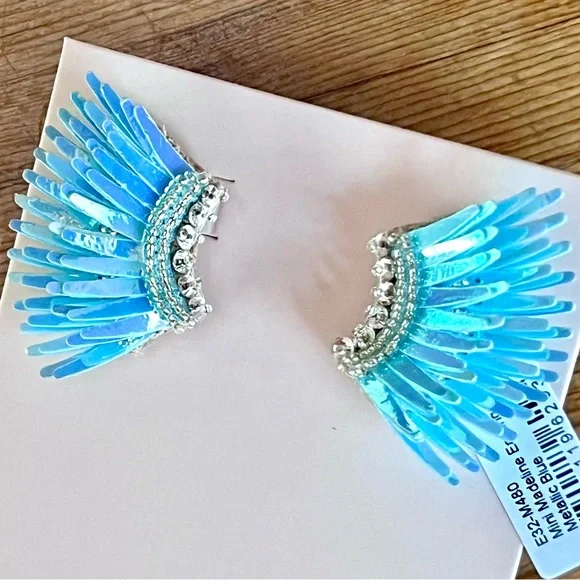 πΊπHPππΊ NWT Mignonne Gavigan Mini Madeline Earrings Metallic Blue - Picture 11 of 16